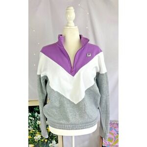 Fila Quarter Zip Sweatshirt Large Retro Colorblock Purple Gray Athleisure Gym